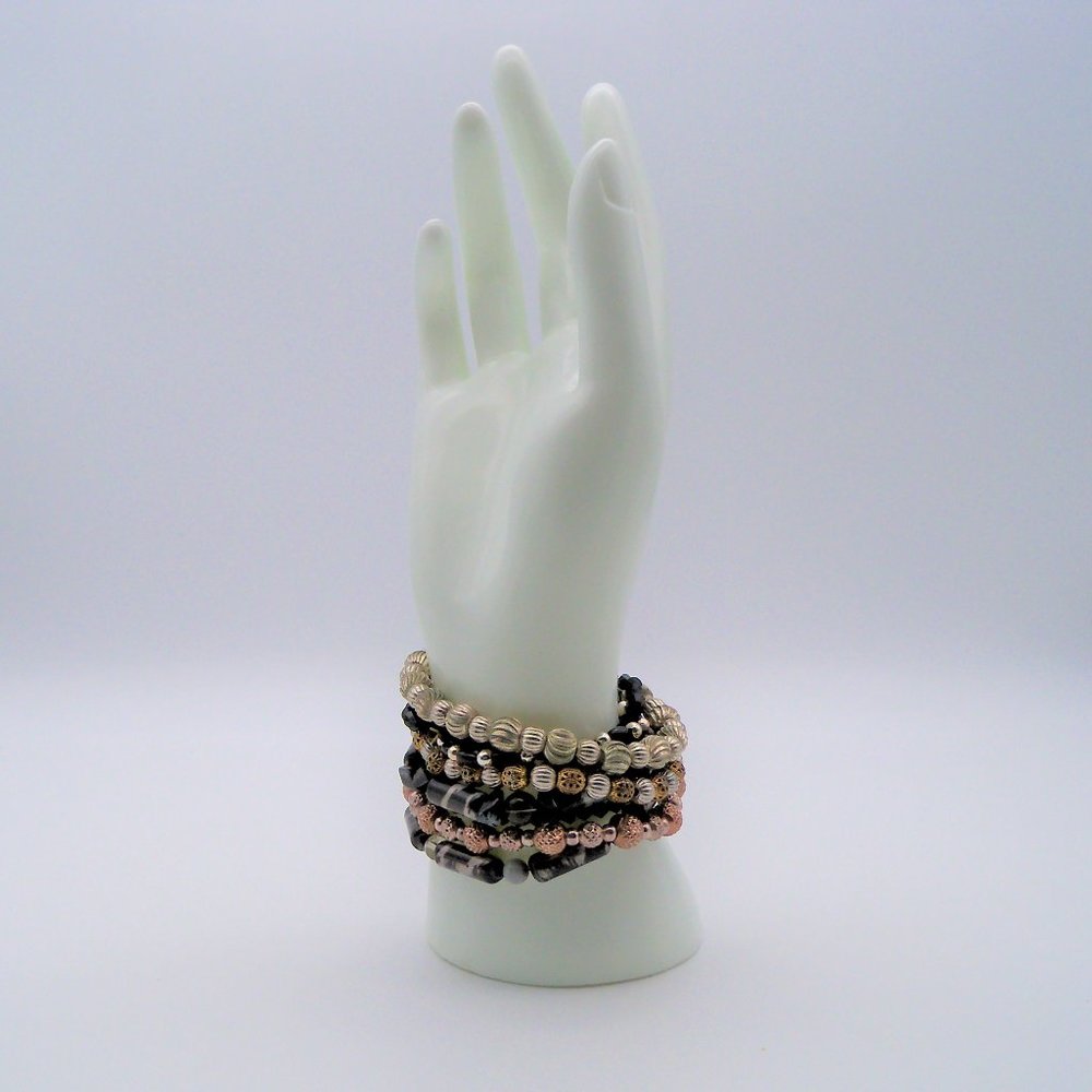 Handmade Stretchy Metal and Glass Bead Bracelet Set - Picture 4 of 11